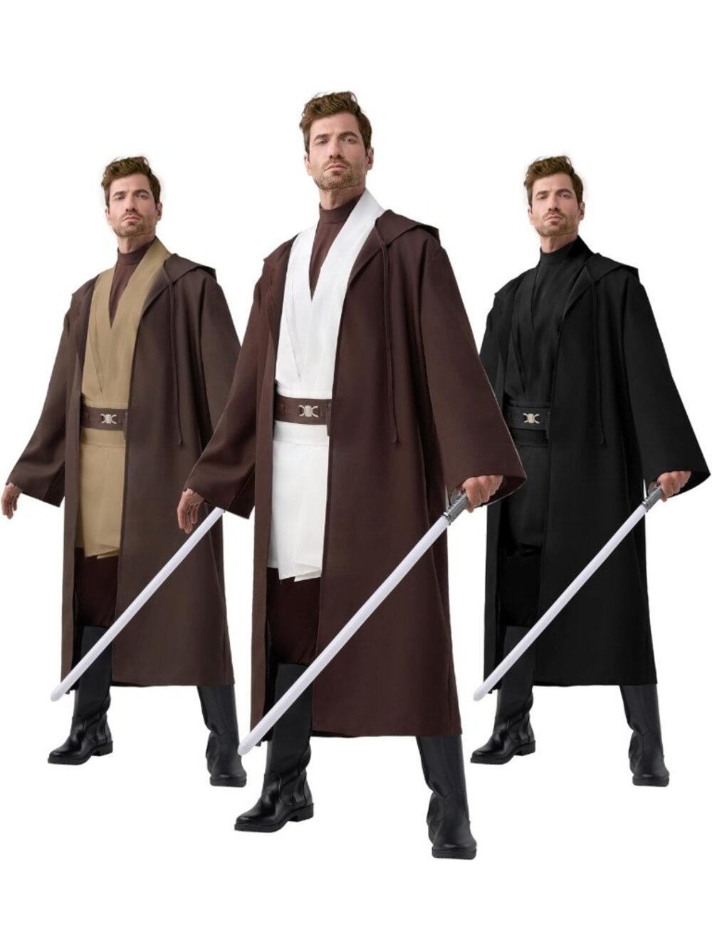 Men's Halloween Knight Costume Tunic Hooded Cloak & Pants Set - Spooky Fun!